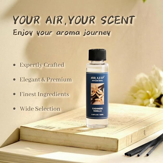 Airkeep Reed Diffuser Oil Refill/Cashmere Vanilla/3.38 oz / 1 Pack/Air Freshener & Aromatherapy Essential Oil Blend for Home Fragrance – Scented Refill Oil for Bathroom, Bedroom & Home Decor
