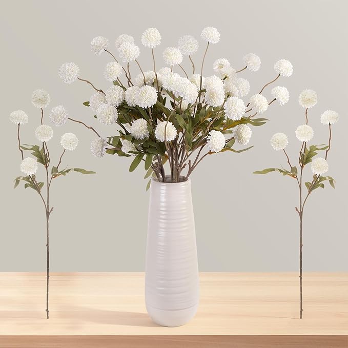 Fake Flowers Artificial Chrysanthemum Faux Mums Faux Flowers for Vase Fall Long Stems Flower Silk Flower for Indoor Home Decoration Kitchen Office Wedding Decoration（20.5In,10PCS,White）No Vase