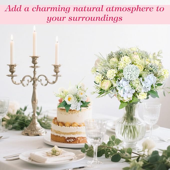 Olgaa 12 Bundles Peonies Artificial Flowers Silk Flowers Fake Peony Bouquet Faux Peonies Flowers Bulk for Wedding Decor Centerpiece Table Decorations (Blue Green)