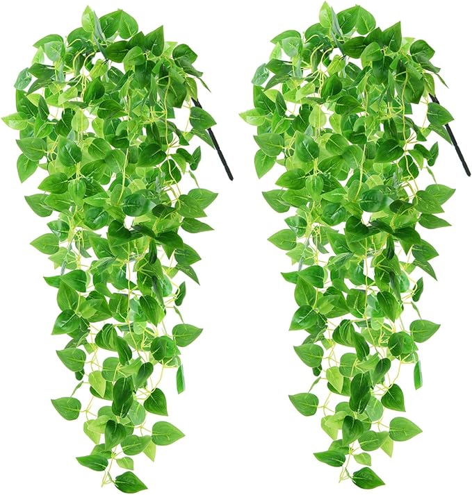 Artificial Hanging Plants, 2PCS Artificia Green Vines Bouquet Hanging Plants 2.9 ft Fake Ivy Vine for Patio Home Bedroom Wedding Indoor Outdoor Wall Summer Decor(Green)