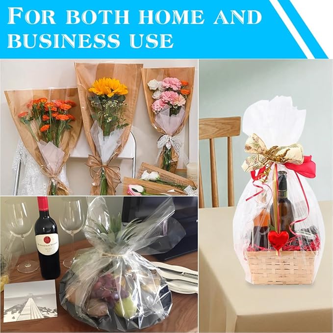 Clear Plastic Halloween Cellophane Wrap Roll for Gift Baskets(31.5 in x 98 ft), Large Transparente Wrapping Paper for Flower Bouquet Floral Food Art Craft Cellophane Sheets Cello Bags Stocking Stuffers