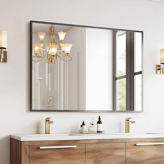 Sweetcrispy Bathroom Mirror for Over Sink, 30" x 40" Rectangle Wall Mount Mirrors with Metal Frame, Modern Vanity Mirror with Tempered Glass, for Home Decor, Anti-Rust, Black
