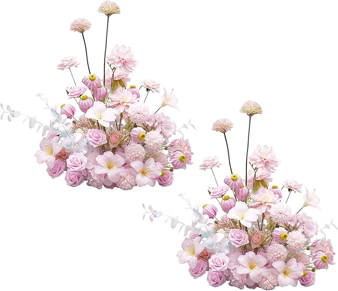 2pcs19inch Pink Free Standing Flowers Ball Bouquet Artificial Rose Arrangements Balls for Wedding Centerpieces Tables Chair Aisle Runner Flowers Decoration