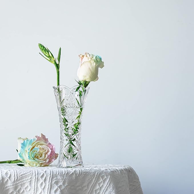 Kanpura 7.6" Clear Glass Flower Vase,Thickened Crystal Glass Vase for Flowers & Christmas Decor,Sunflower Design (1 Piece)