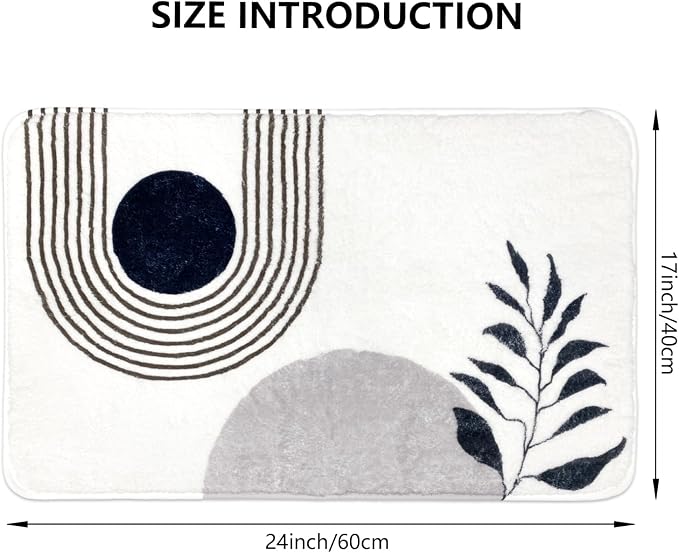 APROPHIC 17"X24" Boho Bath Rugs for Bathroom Decor Non-Slip Bath Mat Absorbent Plush Microfiber Soft Carpet Machine Washable Bath Mat for Bathrooms,Showers,Laundry Rooms,White and Black