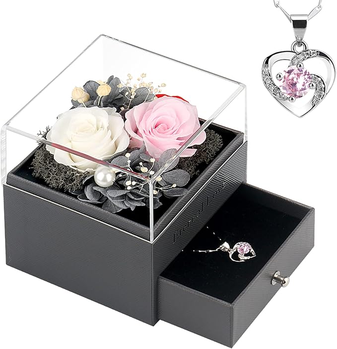 SHOKUTO Preserved Rose,Birthday Gifts for Women Mom Girlfriend,Gifts for Mom Grandma Wife Daughter Sister,Jewelry Boxes with Necklace