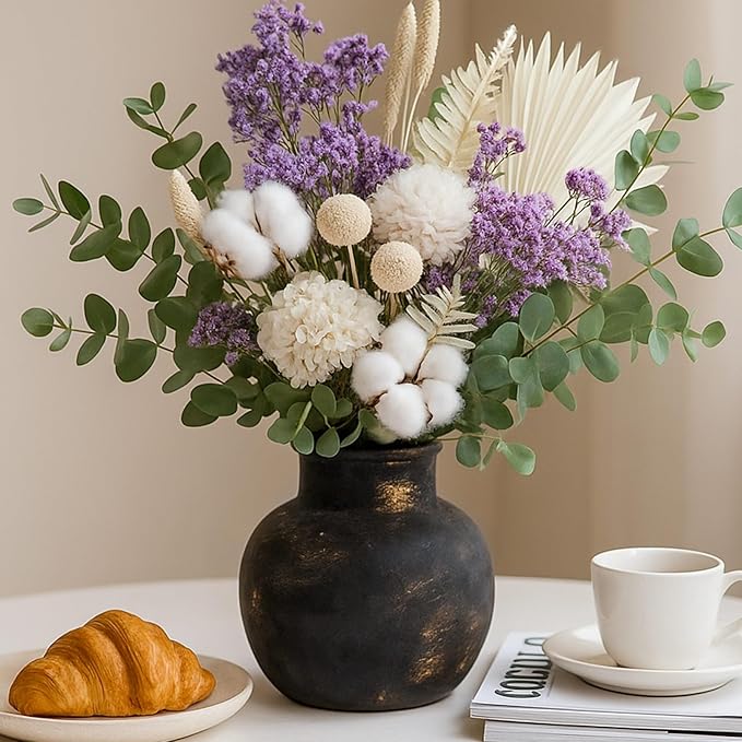 Ceramic Rustic Farmhouse Vase | 6 Inch Pottery Decorative Flower for Home Decor | Boho Vase | Terracotta for Table, Living Room, Bathroom Decoration, Shelf Decor, Mantel, Bronze
