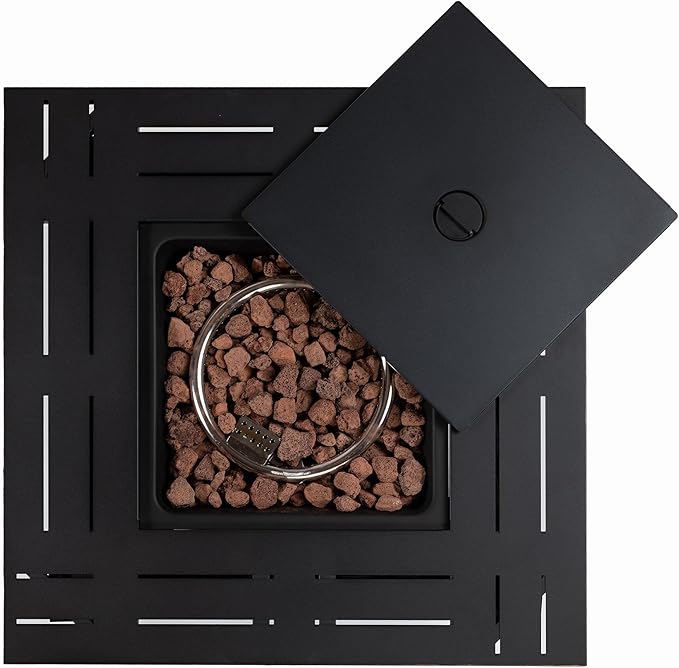 28" Propane Gas Fire Pit Table, 50000 BTU Square Steel Fire Pit with Lid & Volcanic Stones 2 in 1 Fire Pit Table Rock for Outside Patio Deck Garden Courtyard