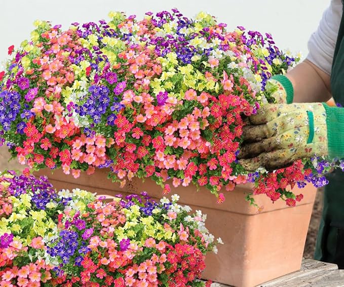 18 Bundles Artificial Flowers for Outdoors No Fade Fake Plants Faux Flowers for Spring Summer Decor, UV Resistant Artificial Outdoor Plants for Outside & Indoor Planter Porch Balcony Patio Decor - Mix