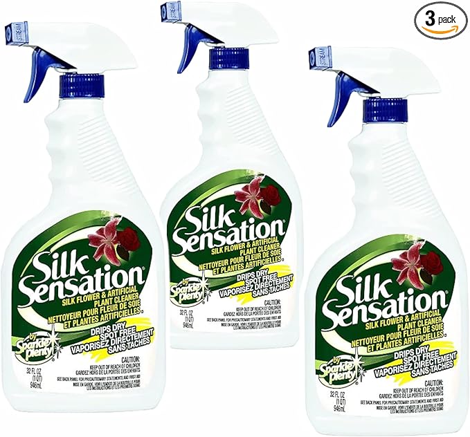 Sparkle Plenty Silk Sensation Artificial Flower & Plant Leaf Cleaner - Fake Flower Dusting Spray - Silk Plant Cleaner Spray No Wipe - Drip Dry Cleaning Supplies for Artificial Tree (32 oz, 3 Pack)