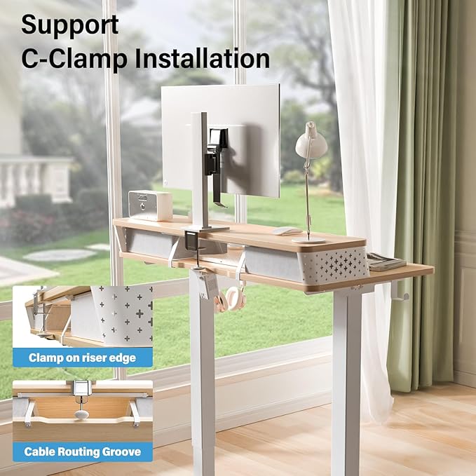 Electric Standing Desk with 2 Drawers 55''x 24'' Adjustable Height Sit to Stand Up Desk with Storage Shelf, C-Clamp Mount Compatible Home Office Desks Computer Gaming Table Ergonomic Workstation