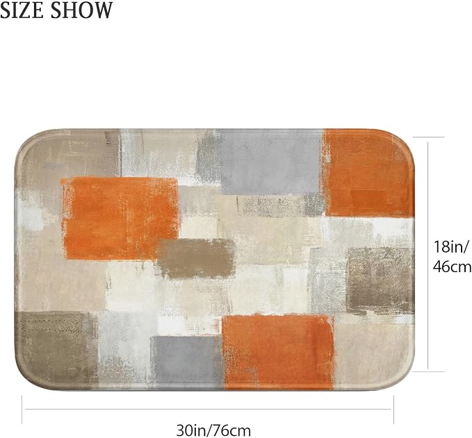 Britimes Bath Mat for Bathroom No Slip Orange Gray Abstract Graffiti Geometric Cover Floor Rug Carpets Floor Mat Bathroom Decorations 18x30 inches for Kitchen Bedroom