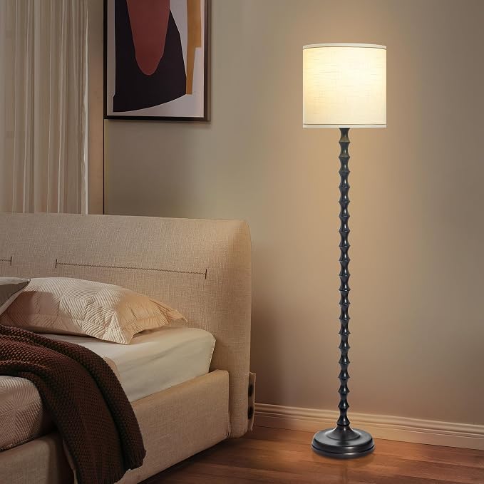 EUO 64.5" Dark Brown Floor Lamp for Living Room, Rustic ORB Floor Lamp | Bamboo Floor Lamp, Oil-Rubbed Bronze Floor Lamp, Rustic, Farmhouse, Minimalist Home Decor, For Living Room, Bedroom, Bookroom