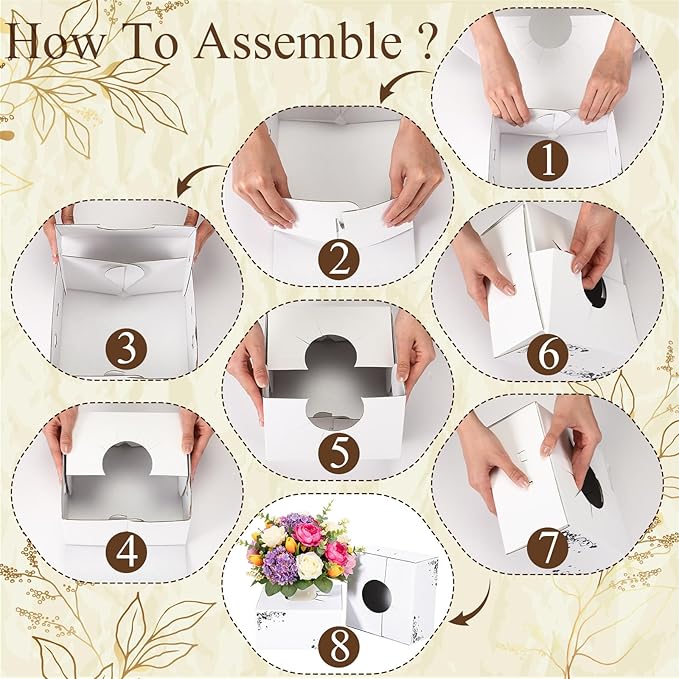 15 Pcs Cardboard Delivery Boxes 8'' x 8'' x 4'' Flower Delivery Box Vase Cases Cardboard for Bouquet Arrangements Florist Package