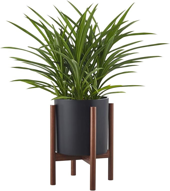 FaithLand 10 Inch Fiberstone Planter - Lightweight Modern Cylinder Plant Pot with Drainage Hole & Plug, Indoor Outdoor Use, Matte Black