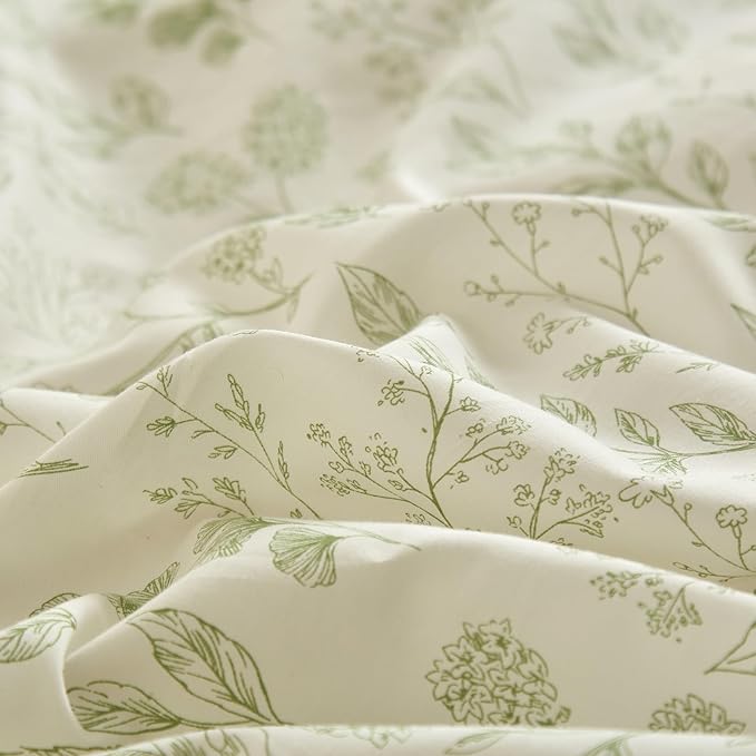 Garden Style Green Floral Comforter Set Full Size White Soft Fluffy Microfiber Comforter Chic Floral Printed Bedding Set Vintage Flowers Leaves Botanical Comforter Set All Seasons Full Comforter Set