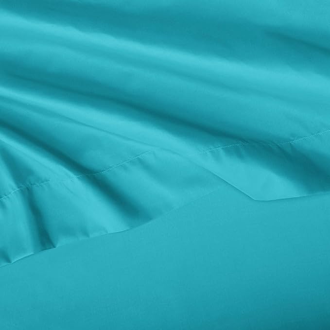 Amazon Basics Kid's Soft Easy-Wash Lightweight Microfiber 3-Piece Sheet Set, Twin, Bright Aqua, Solid (Pack of 4)