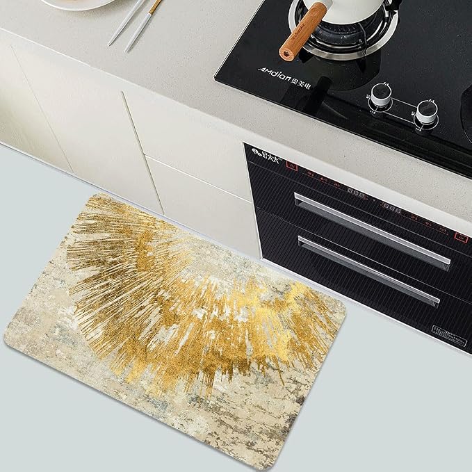 Diatomaceous Earth Bath Mat,Abstract Art Golden Sun Non-Slip Volume Super Absorbent Fast Drying for Bathroom Kitchen Door mat,Eco-Friendly Easy to Clean 20×31Inch (50 * 80cm)