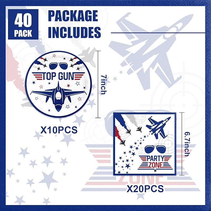 40Pcs Air Force Party Decorations Navy Blue Birthday Plates and Napkins Sets for Airplane Party Favors Supplies Air Force Decorations for Boys Baby Shower Birthday Decor