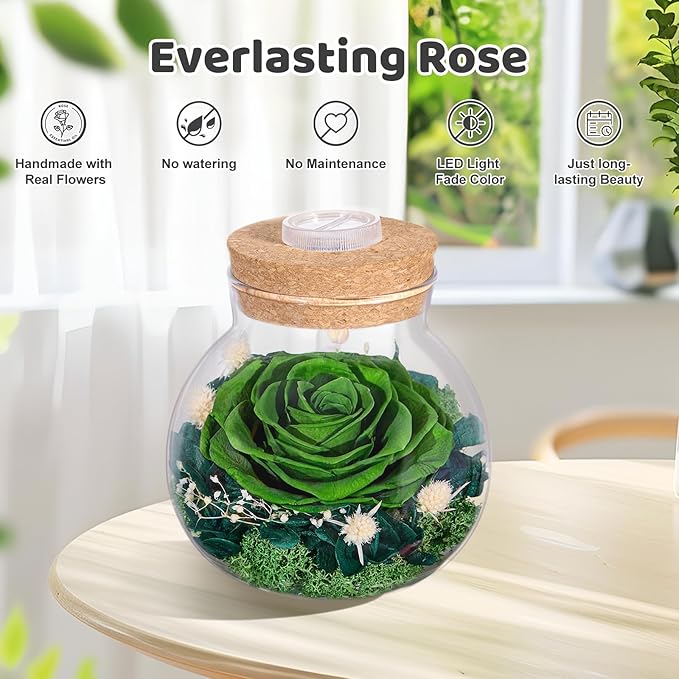 Christmas Birthday Gifts for Women Mom Preserved Rose Eternal Forever Flower in Glass Wishing Bottle with Colorful LED Light Flowers for Delivery Prime for Grandma Wife Sister Friend from Daughter