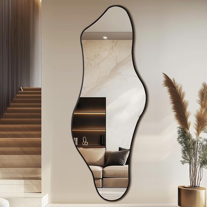 Mirrorons Irregular Wall Mirror 63×24, Black Asymmetrical Decorative Bathroom Mirror, Cloud Mirror, Modern Vanity Mirror, Shatterproof Black Mirror