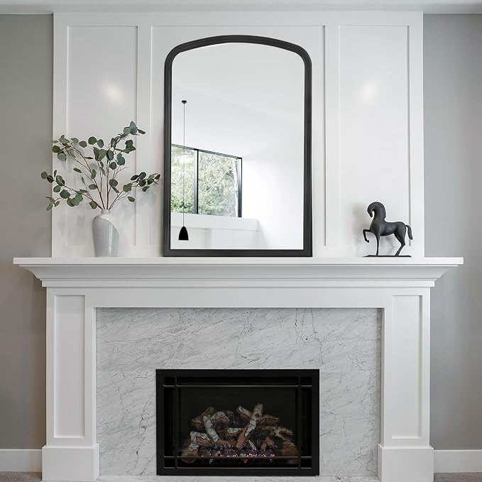 WallBeyond Arched Wall Mirror Wood Framed, 24" x 36" Rustic Farmhouse Wood Arched Mirror for Bathroom Wall Decor Entryway Living Room (Black)