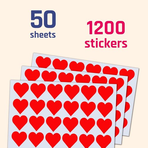 Red Heart Stickers Labels - 1200 Pack | 1-Inch Size - Perfect for Crafts and Gifts