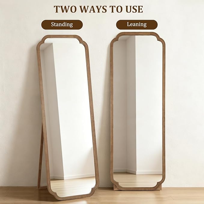 WallBeyond Farmhouse Full Length Mirror with Stand 22x65 Inch, Wooden Frame Floor Mirror,for Bedroom, Entryway, Living Room(Natural)