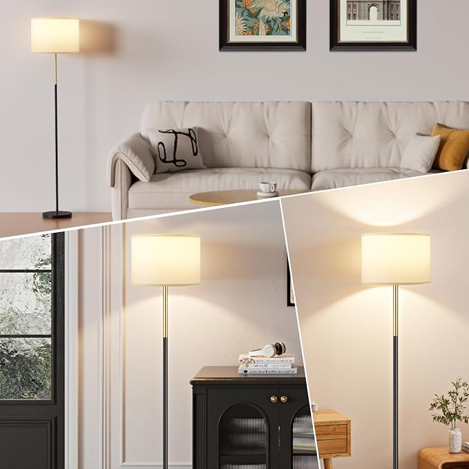 Ambimall 60'' Modern Floor Lamp with Shade, Tall Lamps for Living Room, Bedroom, Office, Dining Room, Gold & Black Lamp Pole(Without Bulb)