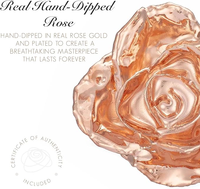 Forever Rose Enchanted Preserved with Real Gold Dipped Rose Lasts Forever | Includes Wood Base & Glass Dome | Rose Gold Roses Assembled by Hand in The USA | Romantic Gifts for Women