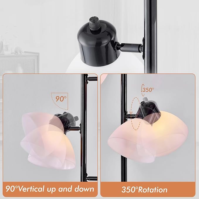 Modern Tree Floor Lamp for Living Room Bedroom, Tall Pole Standing Lamps with 3 Adjustable Rotating Heads for Office, Decor Corner, Reading Indoor, 3 Bright Lights LED Bulbs Included (Black)