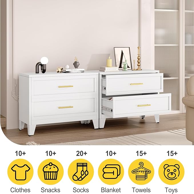 24.8" Tall Metal Dresser for Bedroom, 2 Drawer Nightstand, Side Table, Under Desk Steel Storage Drawer Cabinet, File Drawer for Home Office,Living Room, Entryway, Hallway