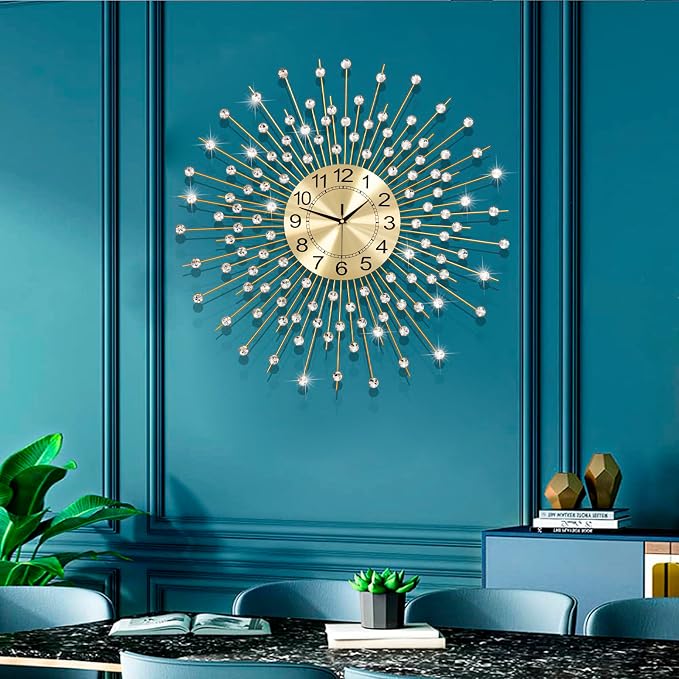 Extra Large Wall Clocks for Living Room Big Modern Wall Clock Silent Battery Operated Non-Ticking for Bedroom Office Kitchen Home 28 Inch Gold Clock Crystal Home Decorative