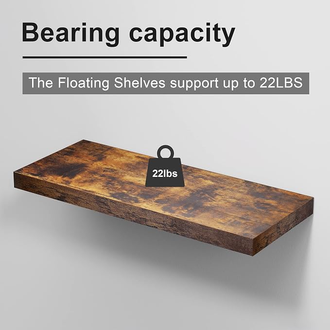 Rustic Brown Floating Shelves for Wall，24in Wall Mounted Display Ledge Shelves Perfect for Bedroom, Bathroom, Living Room and Kitchen Decoration Storage (Rustic Brown, Set of 2)