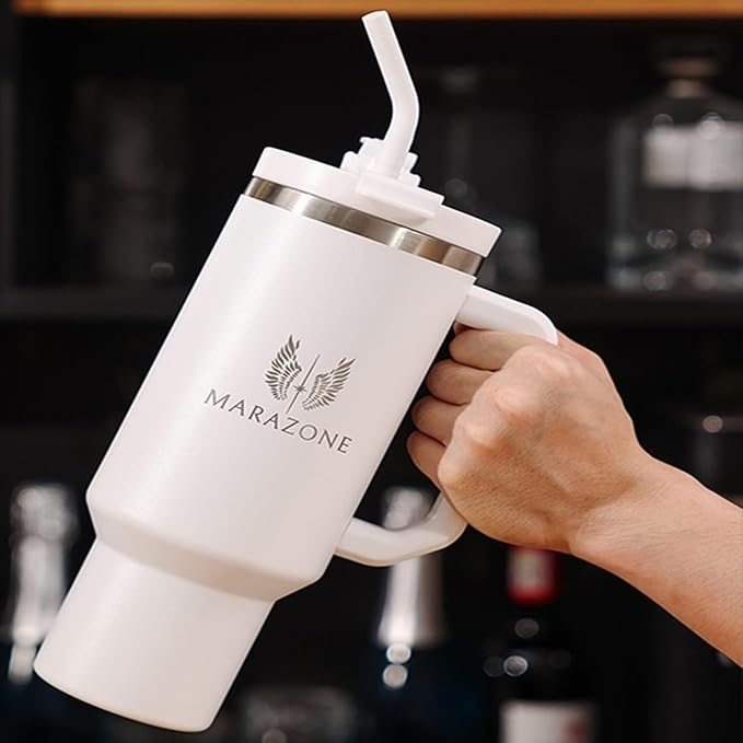 40 oz Tumbler with Straw and Leakproof Lid for Hot and Cold Drinks - Stainless Steel Travel Mug Fits Cup Holder, Reusable Water Bottle with accessories, Gift for Women and Men - Pure white