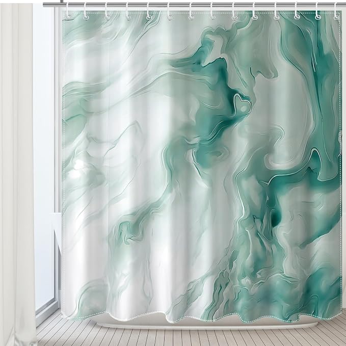 Mocsicka Shower Curtains for Bathroom, Teal Marble Shower Curtain for Bathroom, Abstract Teal and White Shower Curtain Modern Art Decor Waterproof Bath Curtain for Modern Bath Decor, 72 X 72 Inch