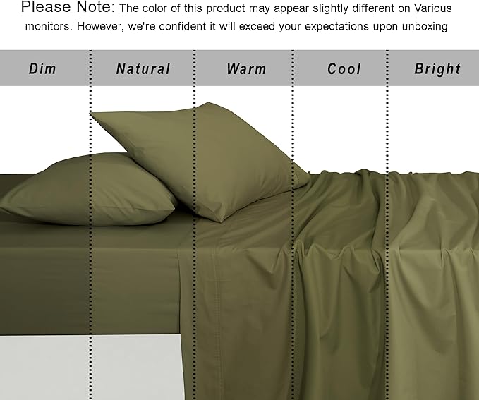 RUVANTI 100% Organic Cotton Sheets Twin XL, Percale Weave, GOTS Certified, 3-Piece Set, Deep Pocket 15", Crisp & Breathable, Soft Durable Bedding, Sábanas Algodón Orgánico – Olive