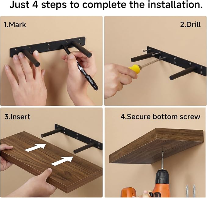 Walnut Floating Shelves for Wall, 24 in Wall Mounted Shelves Perfect for Bedroom, Bathroom, Living Room and Kitchen Decoration Storage（Set of 2）