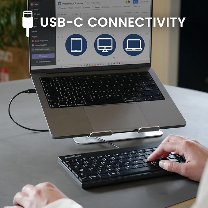 Perixx PERIBOARD-426C Wired Mini Low Profile Keyboard - 10.87x5.43x0.55 inches Dimension - 4.9ft USB C Cable - US English