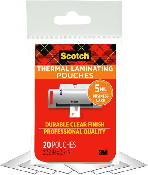 Scotch Thermal Laminating Pouches - Premium 5 Mil Thick Business Card Size Sheets | 20 Pack, 2.3 x 3.7 Inches