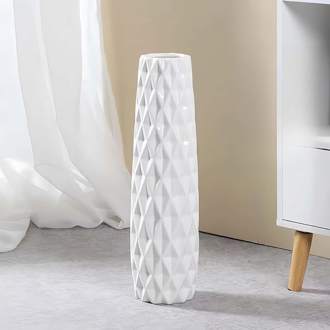 White Ceramic Floor Vase, GDSZJLJ 17.7" Tall Decorative Large Flower Vases for Living Room, Table Centerpieces, Modern Home Décor, Shelf, Dried GrassFlower, Pampas Grass