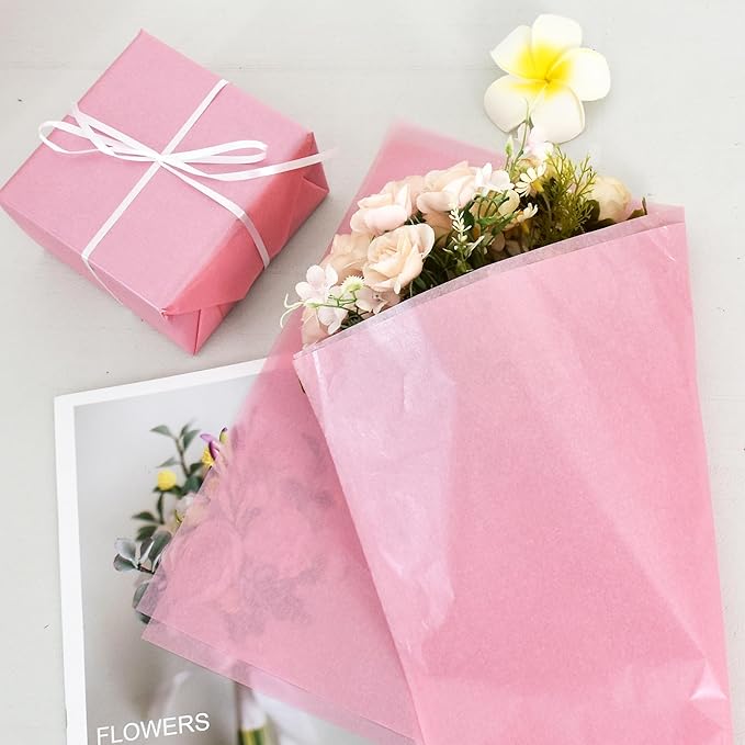 BEISHIDA 100 Sheets Dark Pink Metallic Tissue Paper Bulk, Glitter Wrapping Tissue Paper for Gift Bags, 14 x 20 Inch Gift Wrap for Birthday Wedding Graduation DIY Crafts Holiday Flowers