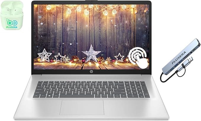 HP 17.3" Touchscreen Laptop Computer, 32GB RAM 1.5TB Storage (1TB SSD+512GB Docking Station Set), 6-Cores AMD Ryzen 5, Windows 11, PLUSERA Earphones