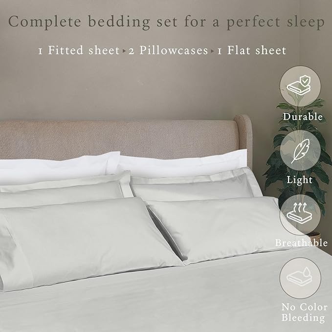 Threadmill Cotton Queen Sheet Set, 500 Thread Count Bed Sheets, 100% Cotton Sheets Set for Queen Size Bed, Smoother Than Egyptian Cotton Claims, 4 Pc Set with Deep Pockets, Light Grey