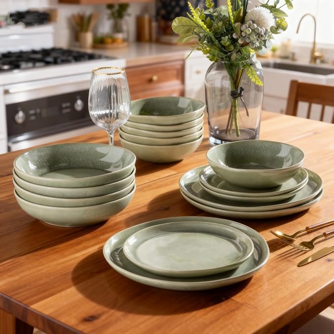 AmorArc Ceramic Dinnerware Sets,Handmade Reactive Glaze Stoneware Plates and Bowls Sets,Highly Scratch Resistant | Dishwasher & Microwave Safe Dishes Set,Service for 4 (12pc)