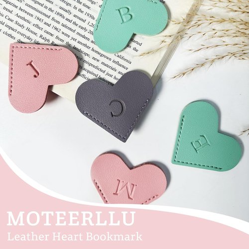 MOTEERLLU Personalized Leather Heart Bookmark - Custom Initials for Book Lovers | Handmade Pink Design