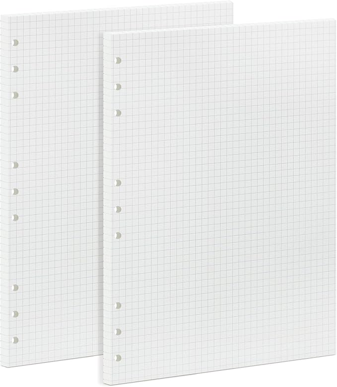 90 Sheets Planner Refill Paper, 255x180mm, 5mm Squared Inserts Paper B5 9 Holes Binder Grid Notepaper for Filofax Bullet Journals Diary