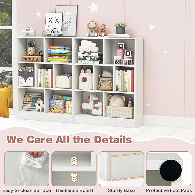 HONEY JOY Kids Toy Storage Organizer, 7-Section Wooden Floor Storage Cabinet, 41” Daycare Toy Chest, 3-Tier Kids Display Bookshelf for Classroom, Playroom & Nursery, Kindergarten (White)