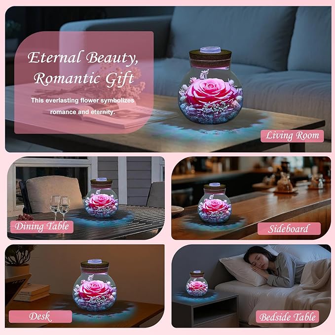 Christmas Birthday Gifts for Women Mom Preserved Rose Eternal Forever Flower in Glass Wishing Bottle with Colorful LED Light Flowers for Delivery Prime for Grandma Wife Sister Friend from Daughter