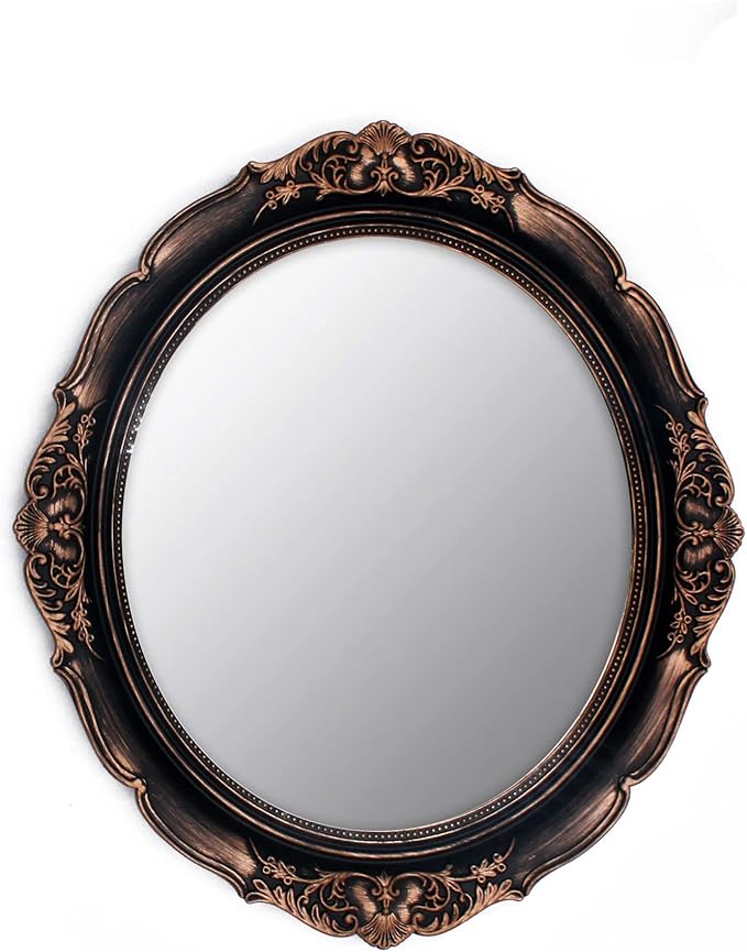 YCHMIR Vintage Decorative Wall Mirror 14.8 x 13.1 Inch Oval Mirror（ Brown）
